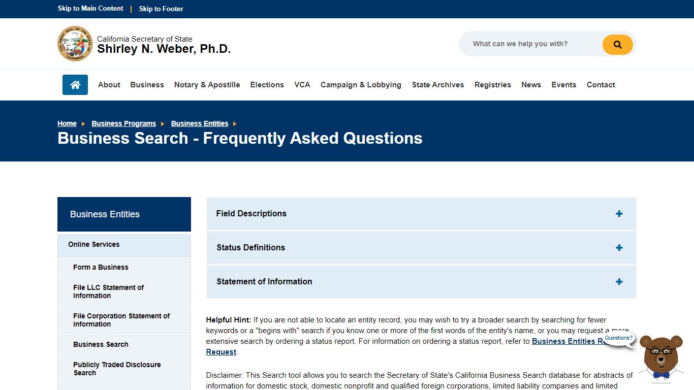 Business Search - California Secretary of State